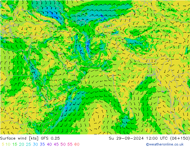 Viento 10 m GFS 0.25 dom 29.09.2024 12 UTC