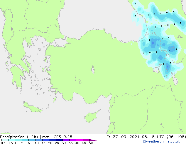 Precipitation (12h) GFS 0.25 Fr 27.09.2024 18 UTC