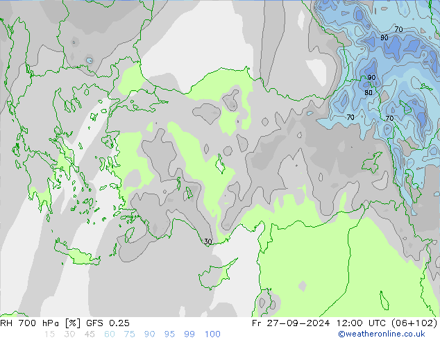 RH 700 hPa GFS 0.25 Fr 27.09.2024 12 UTC