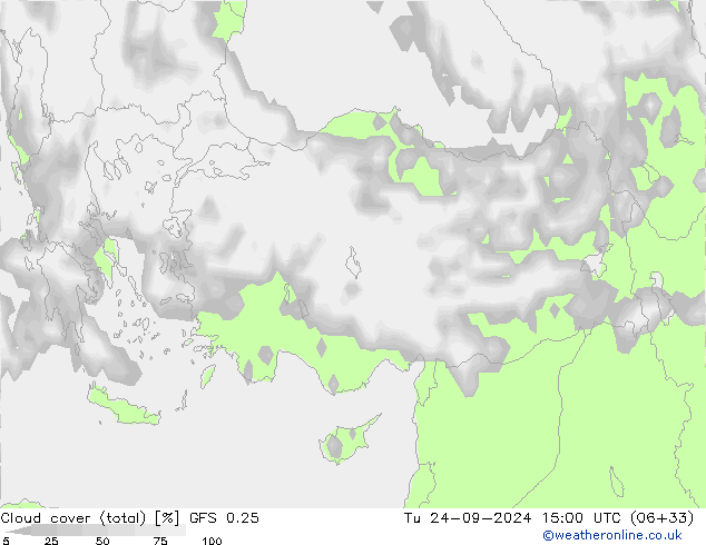 Nubes (total) GFS 0.25 mar 24.09.2024 15 UTC