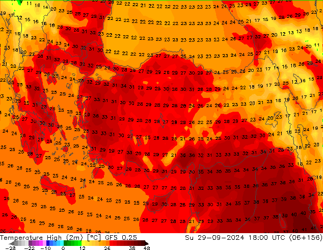 Maksimum Değer (2m) GFS 0.25 Paz 29.09.2024 18 UTC