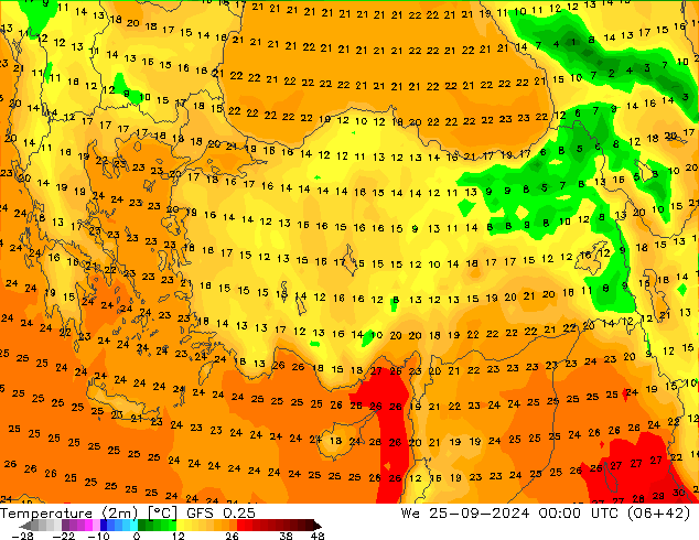 GFS 0.25: mer 25.09.2024 00 UTC