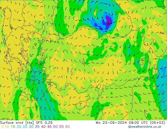 Viento 10 m GFS 0.25 lun 23.09.2024 09 UTC