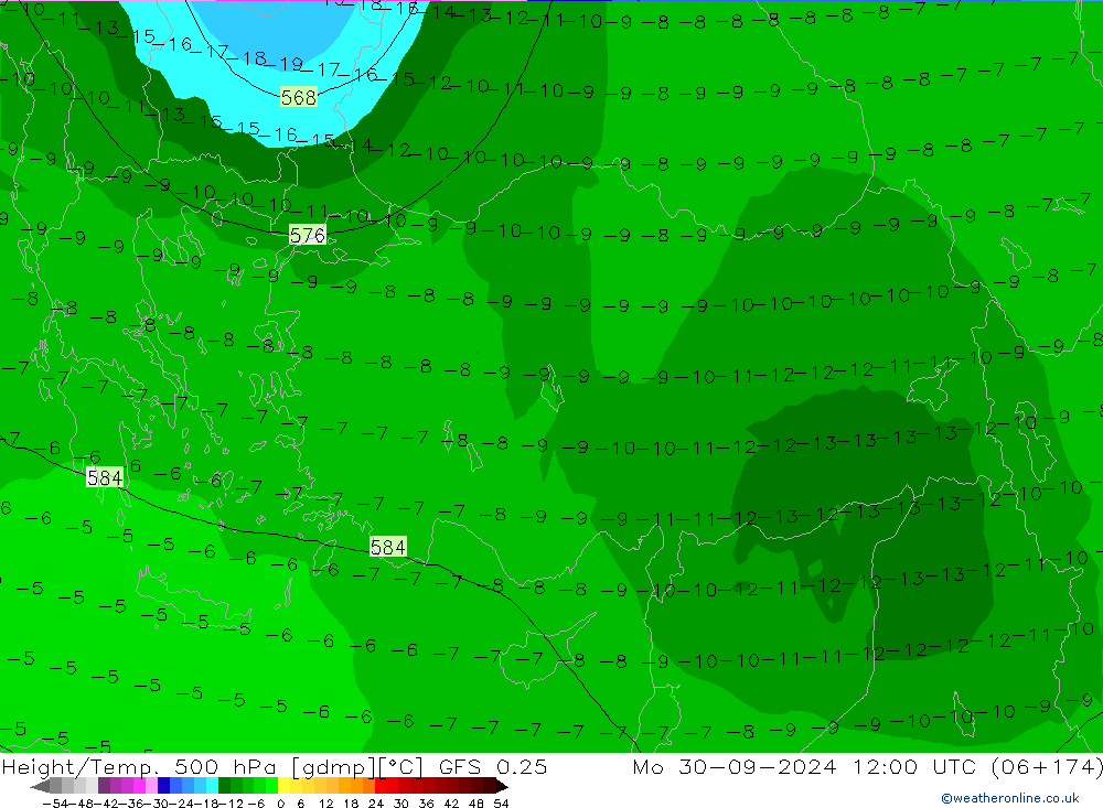 Z500/Rain (+SLP)/Z850 GFS 0.25 Mo 30.09.2024 12 UTC