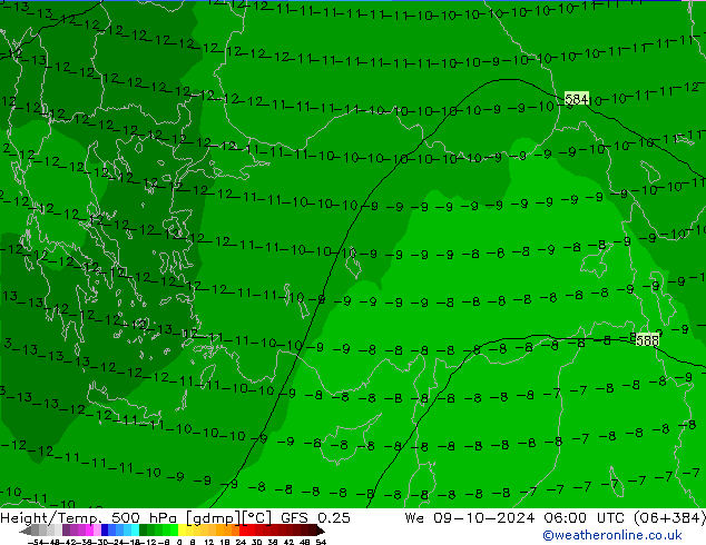 Géop./Temp. 500 hPa GFS 0.25 mer 09.10.2024 06 UTC