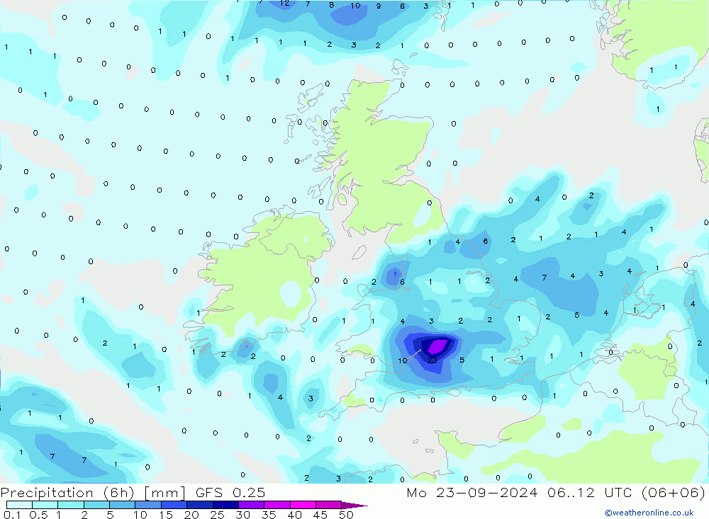 Z500/Rain (+SLP)/Z850 GFS 0.25 Po 23.09.2024 12 UTC