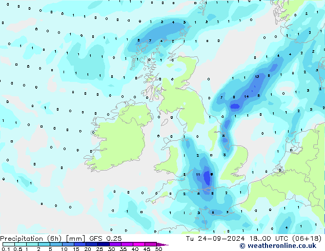 Z500/Rain (+SLP)/Z850 GFS 0.25 Tu 24.09.2024 00 UTC