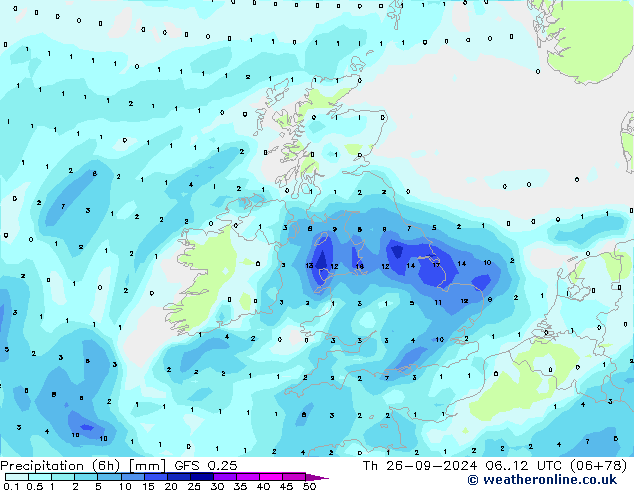 Z500/Rain (+SLP)/Z850 GFS 0.25  26.09.2024 12 UTC