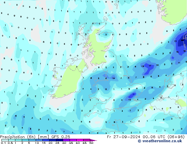 Z500/Rain (+SLP)/Z850 GFS 0.25 pt. 27.09.2024 06 UTC