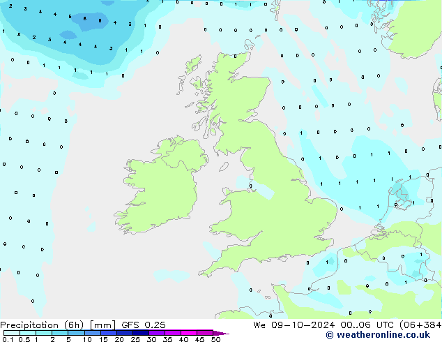 Z500/Rain (+SLP)/Z850 GFS 0.25 We 09.10.2024 06 UTC