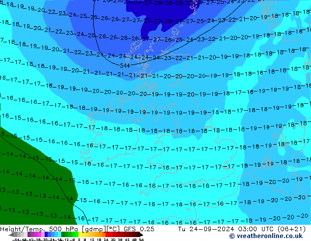 Z500/Rain (+SLP)/Z850 GFS 0.25 вт 24.09.2024 03 UTC