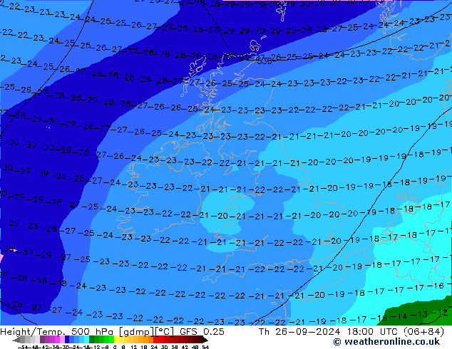 Z500/Rain (+SLP)/Z850 GFS 0.25 jue 26.09.2024 18 UTC