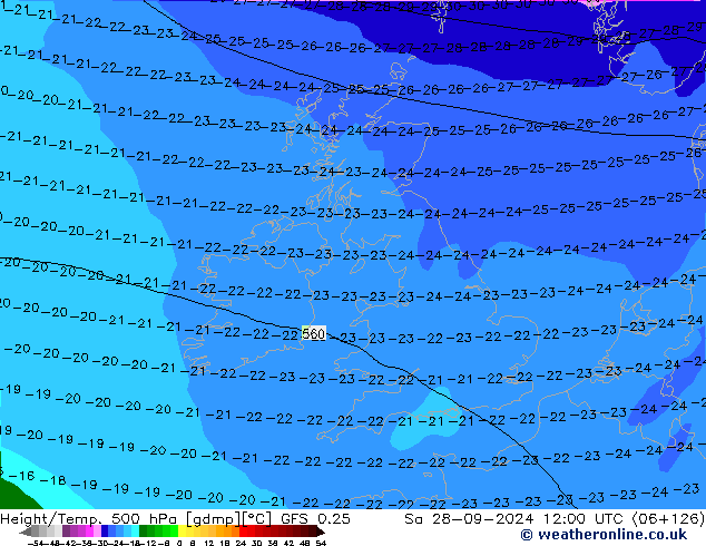 Z500/Rain (+SLP)/Z850 GFS 0.25 So 28.09.2024 12 UTC