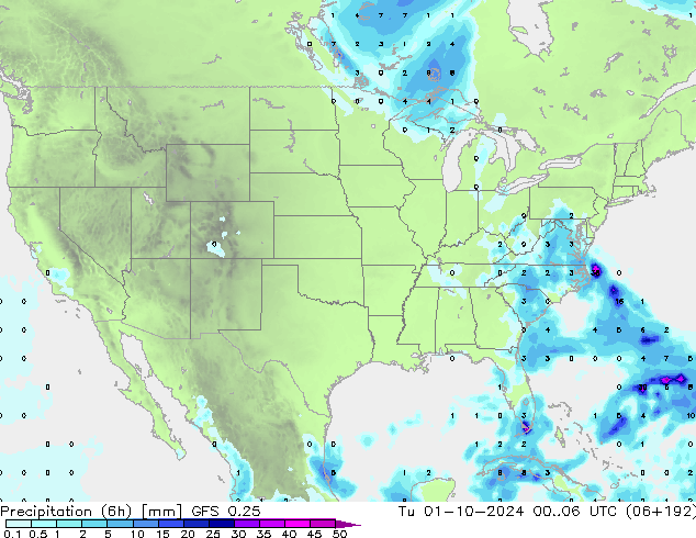 Z500/Rain (+SLP)/Z850 GFS 0.25 Út 01.10.2024 06 UTC