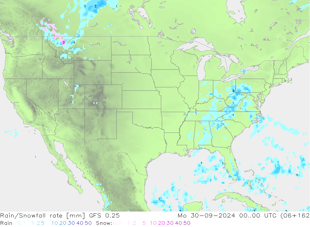 Rain/Snowfall rate GFS 0.25 Po 30.09.2024 00 UTC