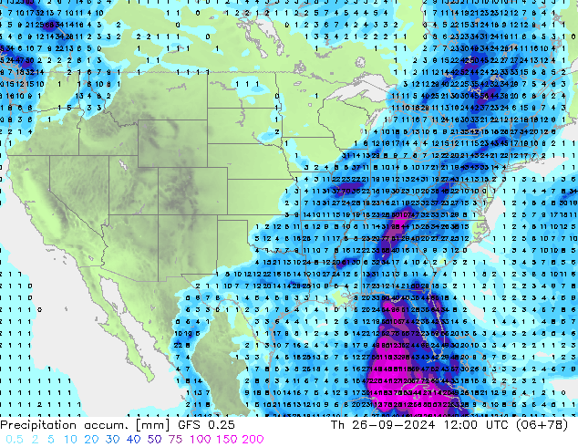 Precipitation accum. GFS 0.25 czw. 26.09.2024 12 UTC