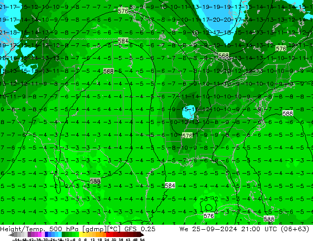 Height/Temp. 500 hPa GFS 0.25 We 25.09.2024 21 UTC