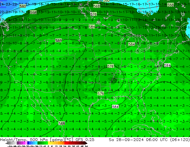 Z500/Rain (+SLP)/Z850 GFS 0.25 sáb 28.09.2024 06 UTC