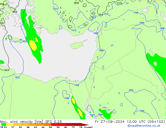 Max. wind velocity GFS 0.25 Fr 27.09.2024 12 UTC