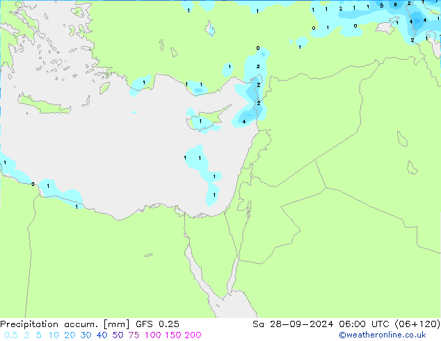 Precipitation accum. GFS 0.25  28.09.2024 06 UTC