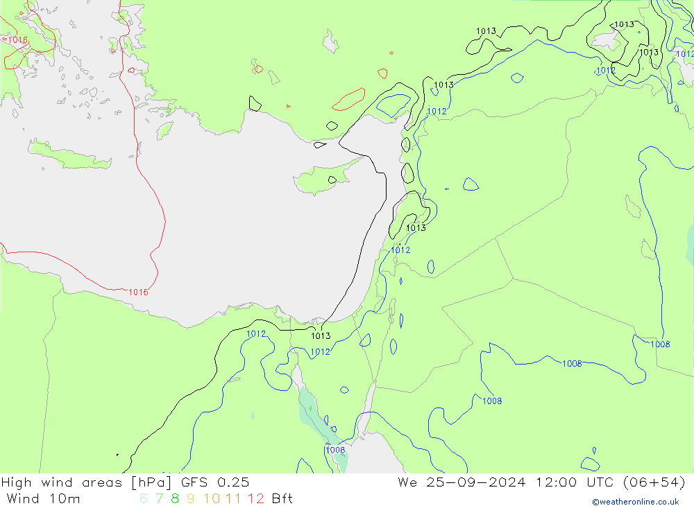 High wind areas GFS 0.25 We 25.09.2024 12 UTC