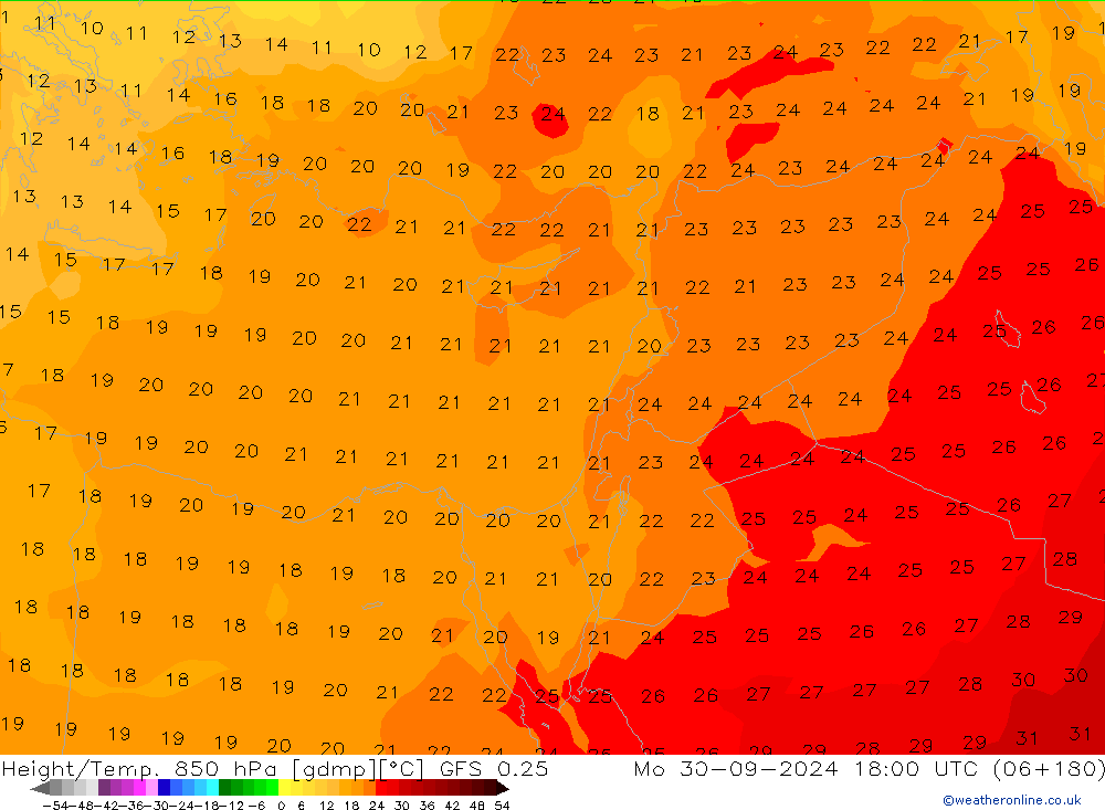 Z500/Rain (+SLP)/Z850 GFS 0.25 Mo 30.09.2024 18 UTC