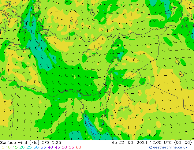 Rüzgar 10 m GFS 0.25 Pzt 23.09.2024 12 UTC