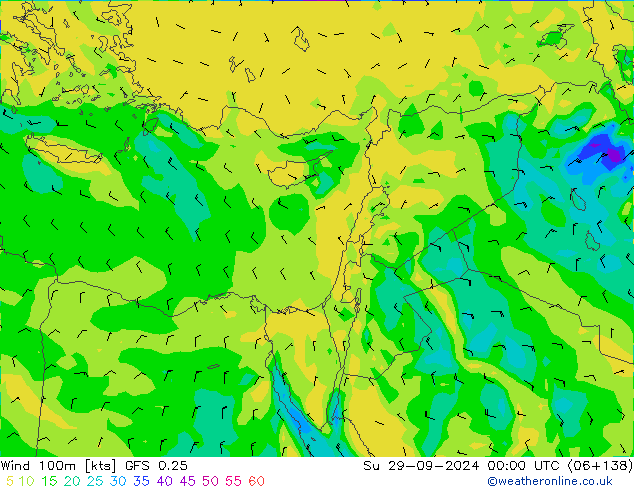 Vent 100m GFS 0.25 dim 29.09.2024 00 UTC