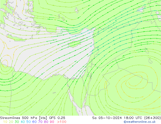 ветер 500 гПа GFS 0.25 сб 05.10.2024 18 UTC