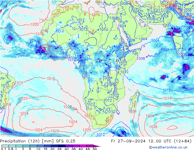 Precipitação (12h) GFS 0.25 Sex 27.09.2024 00 UTC