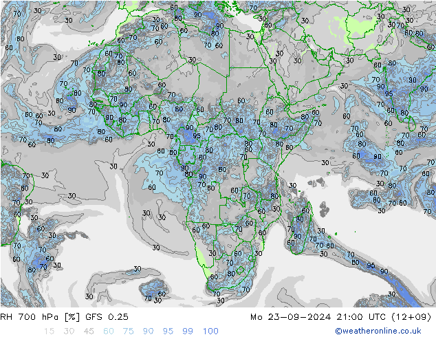 Humedad rel. 700hPa GFS 0.25 lun 23.09.2024 21 UTC