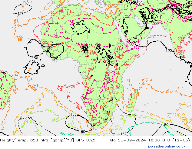 Height/Temp. 850 hPa GFS 0.25 Mo 23.09.2024 18 UTC