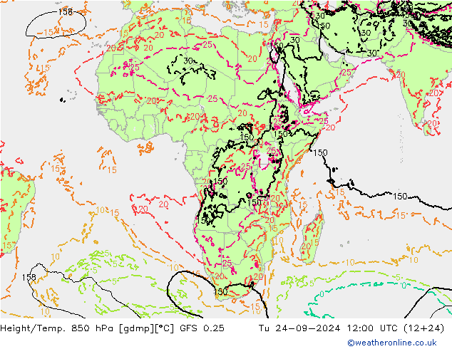 Z500/Rain (+SLP)/Z850 GFS 0.25  24.09.2024 12 UTC