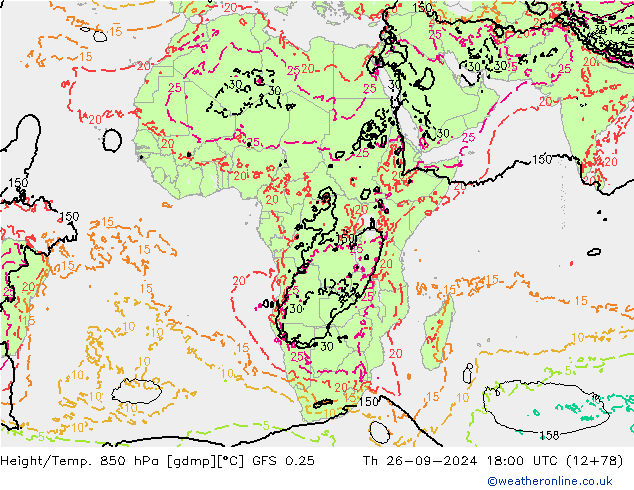 Z500/Rain (+SLP)/Z850 GFS 0.25 Th 26.09.2024 18 UTC