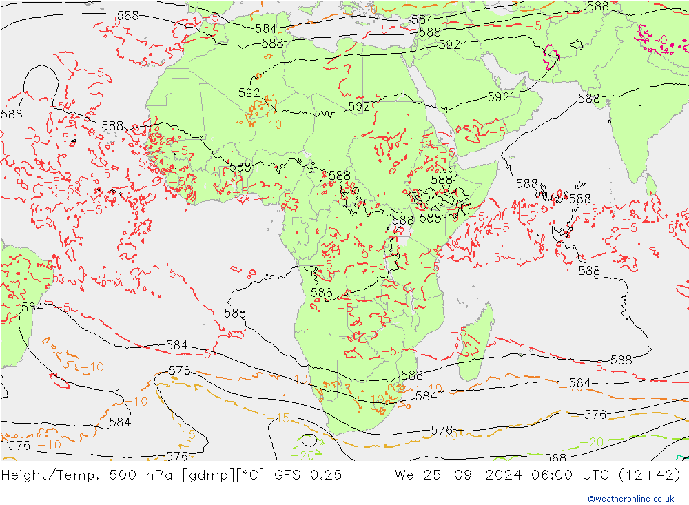 Z500/Rain (+SLP)/Z850 GFS 0.25 mié 25.09.2024 06 UTC