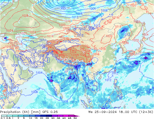 Z500/Rain (+SLP)/Z850 GFS 0.25 mer 25.09.2024 00 UTC