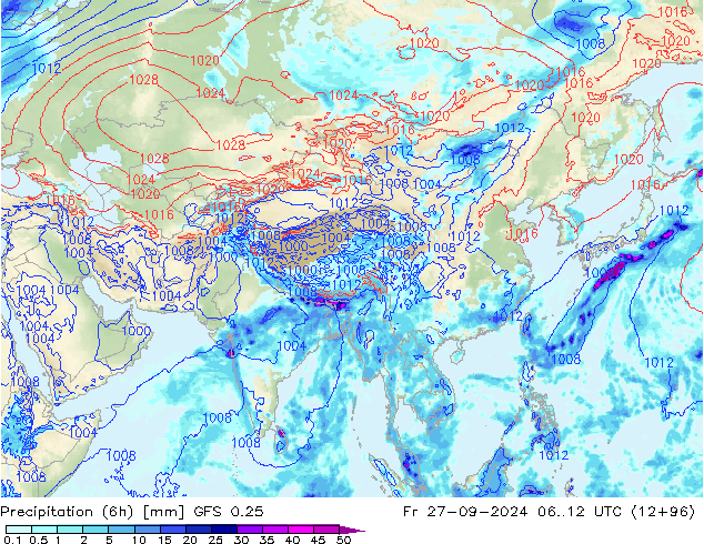 Z500/Rain (+SLP)/Z850 GFS 0.25 Fr 27.09.2024 12 UTC