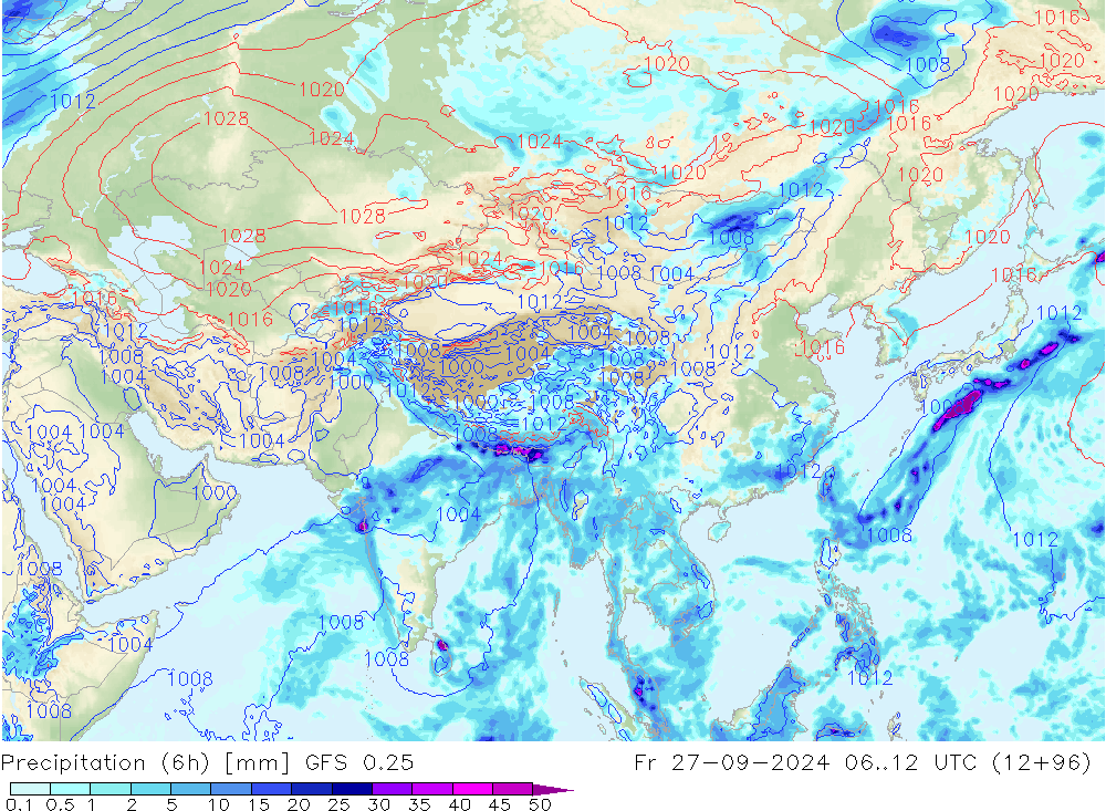 Z500/Rain (+SLP)/Z850 GFS 0.25 Sex 27.09.2024 12 UTC