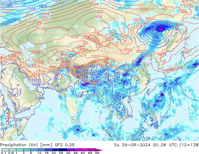 Z500/Rain (+SLP)/Z850 GFS 0.25 dom 29.09.2024 06 UTC