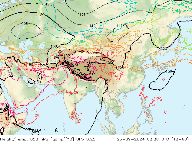 Height/Temp. 850 гПа GFS 0.25 чт 26.09.2024 00 UTC