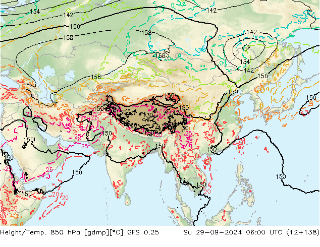 Z500/Rain (+SLP)/Z850 GFS 0.25 dom 29.09.2024 06 UTC