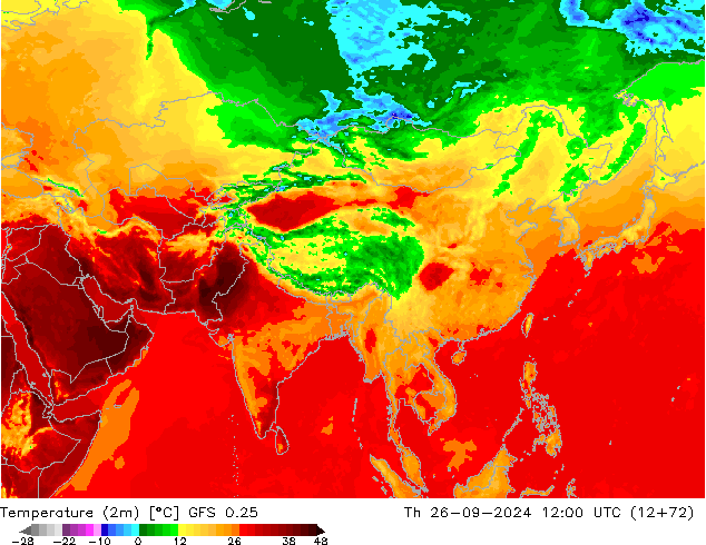 карта температуры GFS 0.25 чт 26.09.2024 12 UTC