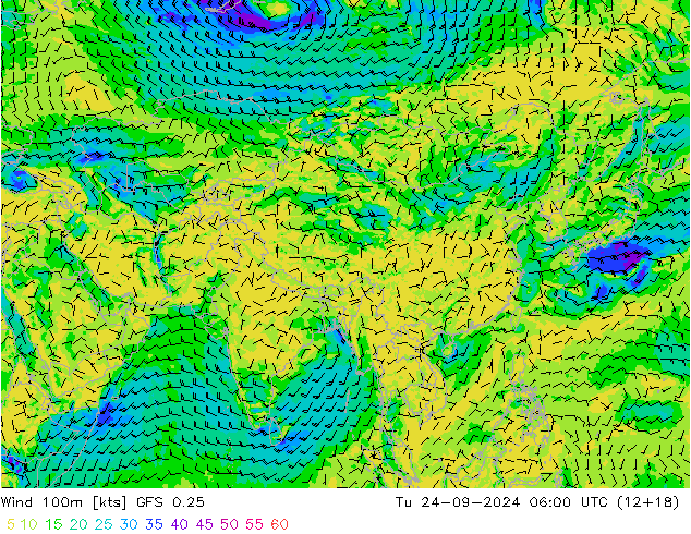 Wind 100m GFS 0.25 Tu 24.09.2024 06 UTC