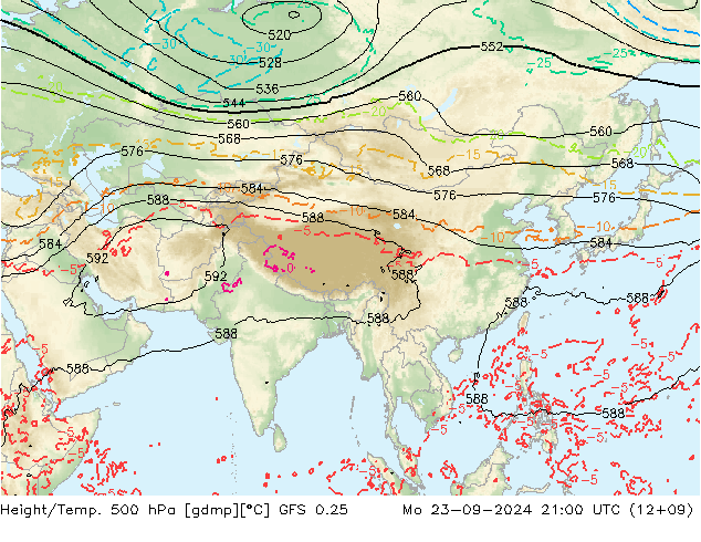 Z500/Rain (+SLP)/Z850 GFS 0.25 Mo 23.09.2024 21 UTC