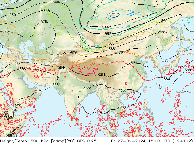 Z500/Rain (+SLP)/Z850 GFS 0.25 ven 27.09.2024 18 UTC