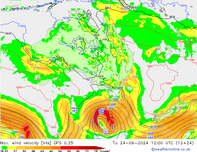 Max. wind velocity GFS 0.25 mar 24.09.2024 12 UTC