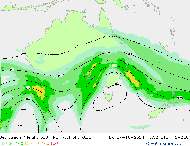 Jet stream/Height 300 hPa GFS 0.25 Mo 07.10.2024 12 UTC