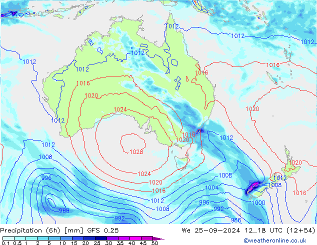 Z500/Rain (+SLP)/Z850 GFS 0.25 Qua 25.09.2024 18 UTC