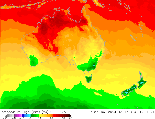 Temperature High (2m) GFS 0.25 Fr 27.09.2024 18 UTC