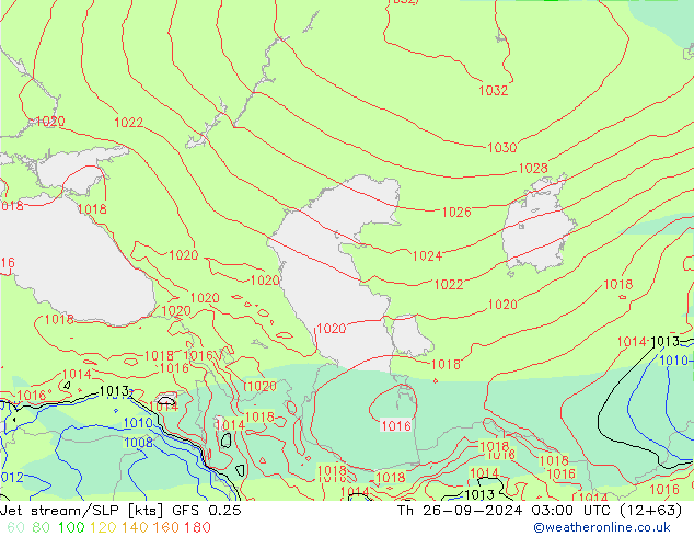 Jet stream/SLP GFS 0.25 Th 26.09.2024 03 UTC